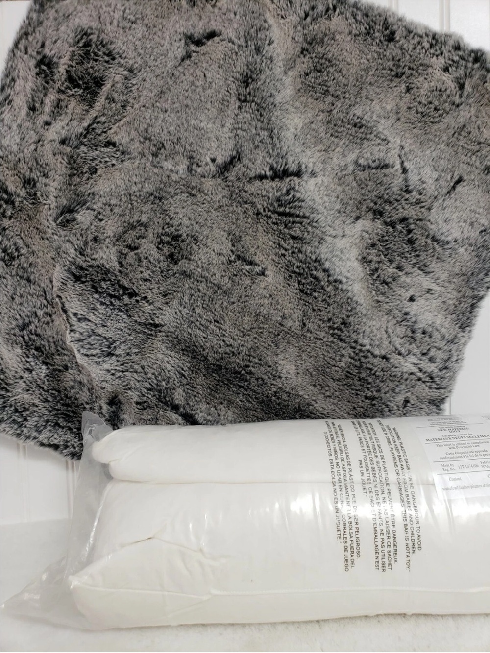 West Elm Chinchilla faux fur pillow and insert iron